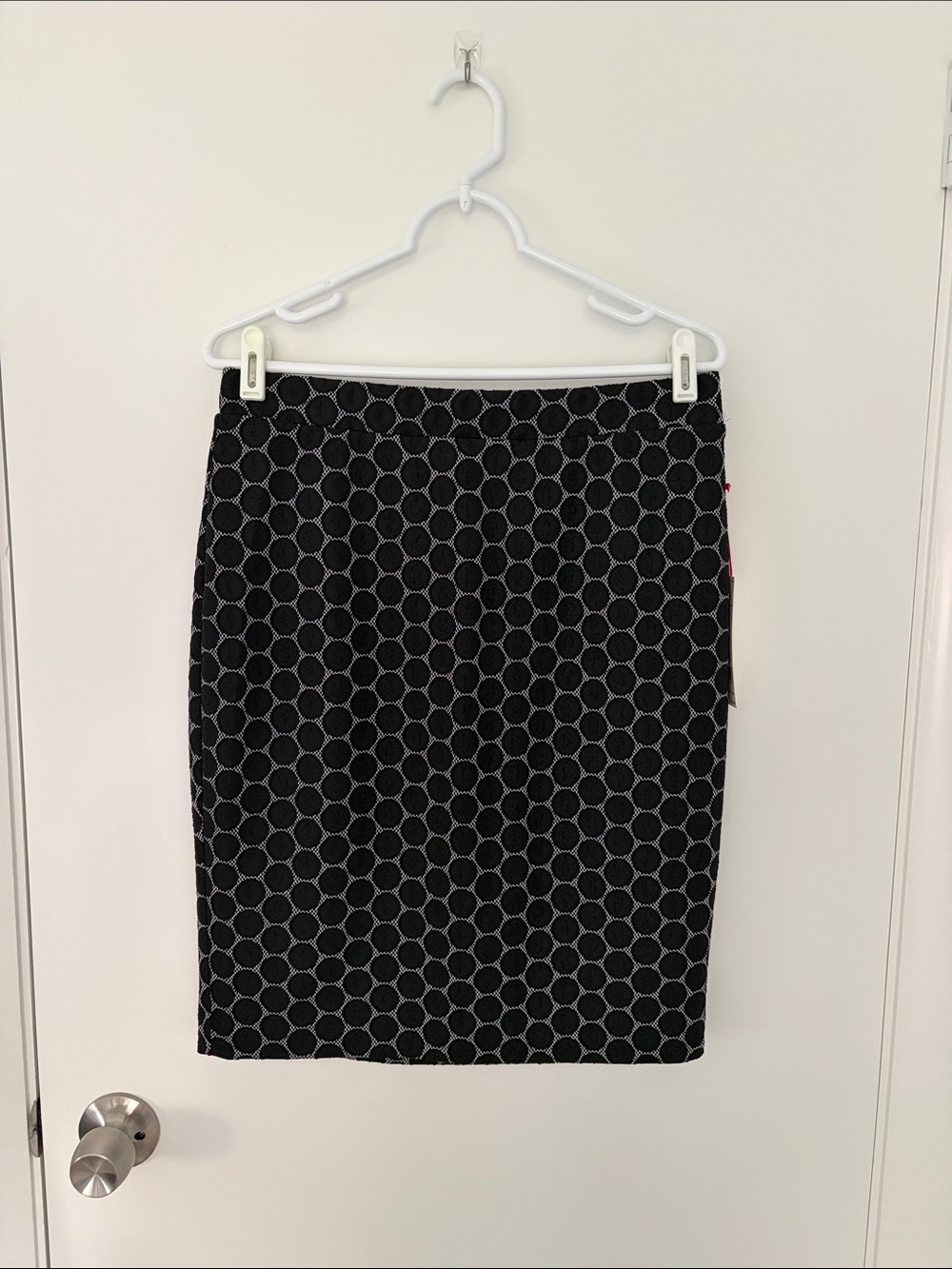 Elle Black Pencil Skirt with Circular Geometric Pattern